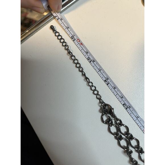 VTG Gunmetal Black & Clear Bezel Acrylic Bead Drop Chain Scoop Necklace 30” - Picture 4 of 4